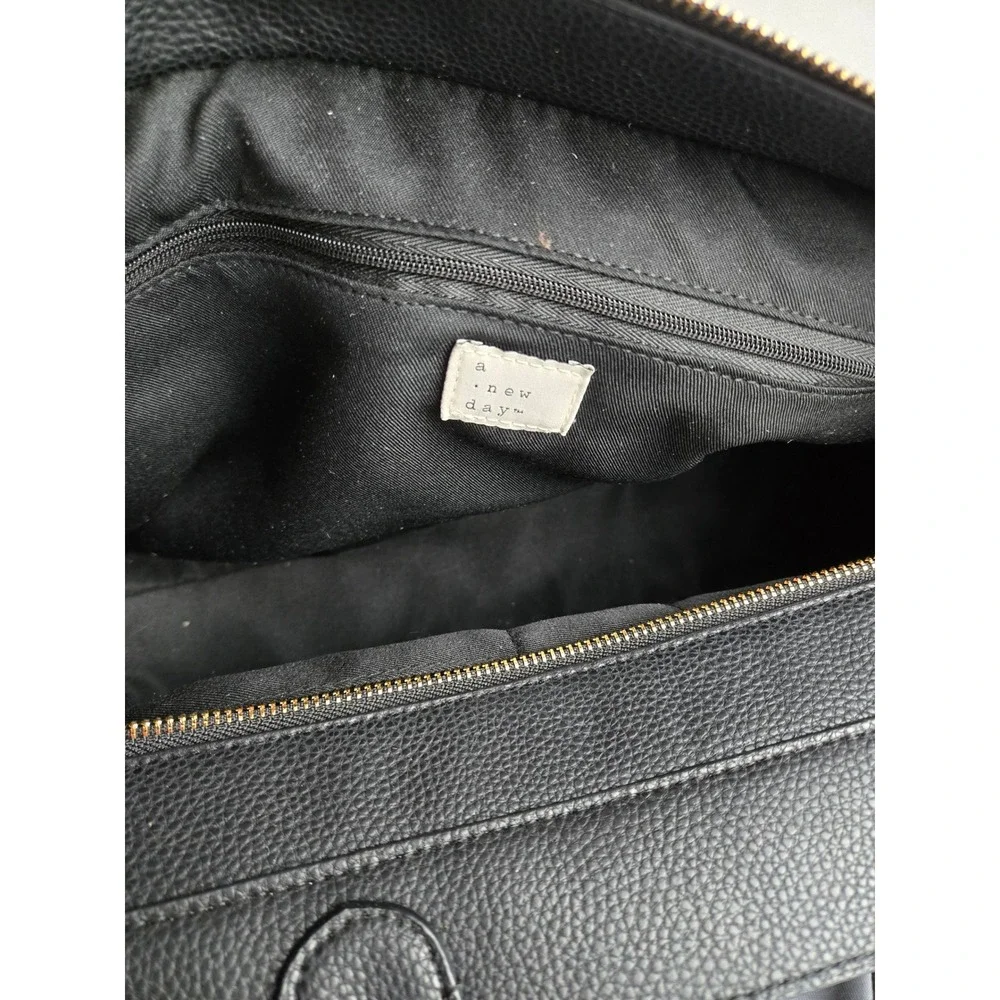 A New Day Black Pebbled Faux Leather Satchel Crossbody Bag Gold Hardware